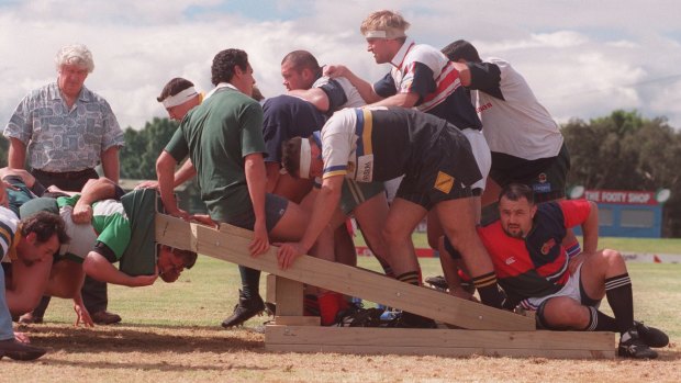 In his prime: Jake Howard trains the Wallabies forwards at Concord - including future Waratahs mentor Michael Foley.