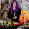 Wigs, cobwebs, costumes, food ... Anthea Leonard's Halloween party table.