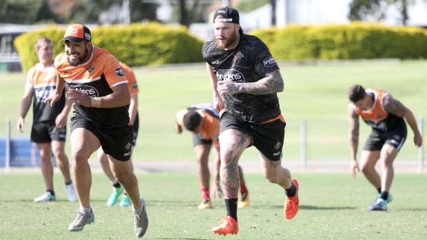 New recruit: Chris McQueen at Wests Tigers training. 