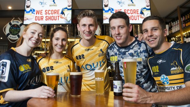 The Dock staff members, Ayla Beatty, Sharni Watson, Ryan Banks, Hugh Alexander and Jackson Leckie, and owned by Brumbies players Scott Fardy and Ben Alexander, are getting behind the Brumbies "#knockoff4kickoff" campaign by having free buses to their match against the Highlanders on Friday evening. 