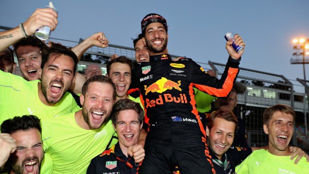 Red Bull Racing celebrate Daniel Ricciardo win in Azerbaijan.