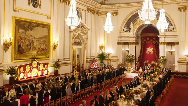 The banquet hall at Buckingham Palace during a state banquet for Colombia's president Juan Manuel Santos earlier this month.