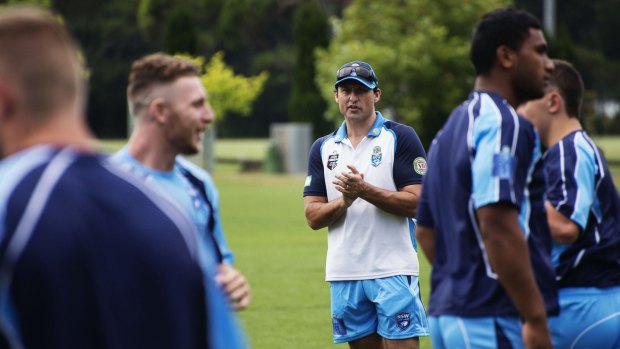 One day, maybe: NSW Blues coach Laurie Daley with Origin hopefuls at the Sydney Academy of Sport.