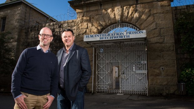 Clayton Neil and Matt Pfahlert, the driving forces behind the local consortium that has just bought the old Beechworth Gaol.