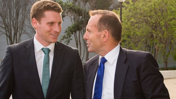 Tony Abbott with Liberal MP Andrew Hastie in 2015.