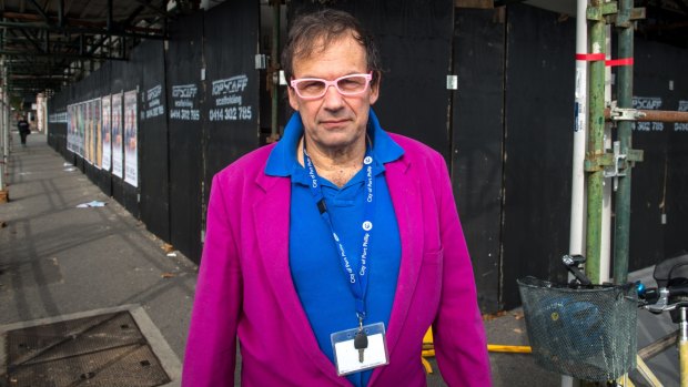 Port Phillip councillor Dick Gross in front of the Greyhound Hotel on Thursday. 