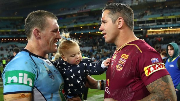 Last crusade: Retiring players Paul Gallen and Corey Parker talk after game three.