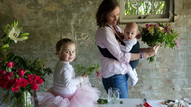 Florist Sarah Edwards spends "precious" time with children, Abigail, 3, and William, five months, by running her business from home.