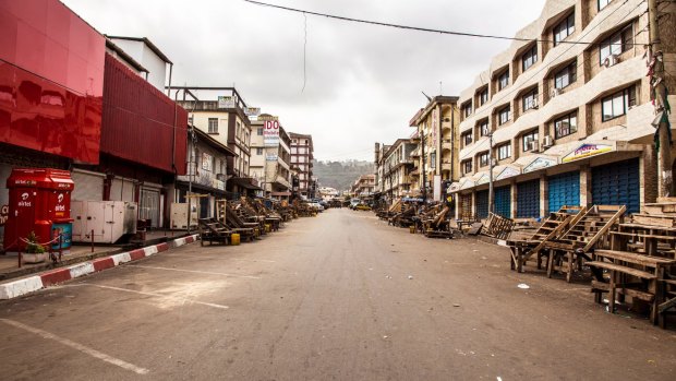A usually busy street in Freetown is deserted as Sierra Leone enters a three-day countrywide lockdown on the movement of people on Friday.