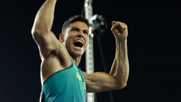 Rio's favourite son: Thiago Da Silva celebrates after setting a new Olympic record to win the gold medal in the men's pole vault final.