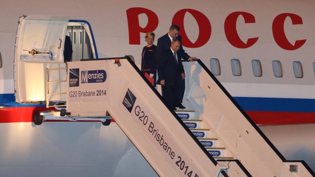 Russian President Vladimir Putin arrives at Brisbane Airport.