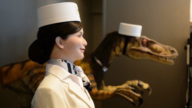 A Japanese hotel's reception area is 'manned' by a robot. 