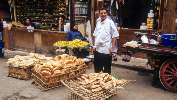 Fresh bread for sale in Khan al-Khalili bazaar, Cairo.