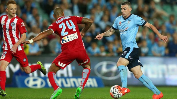 No way through: Seb Ryall takes on the Melbourne City defence.