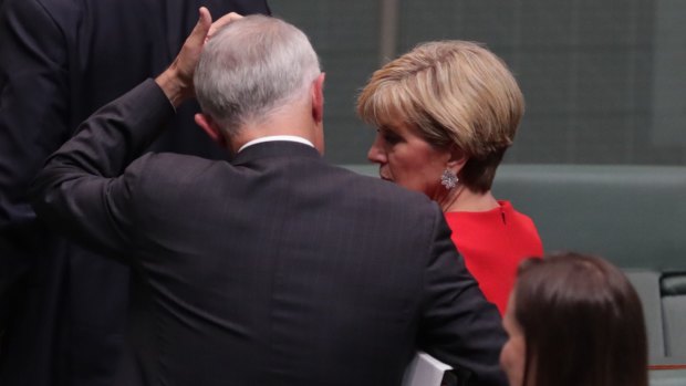 Prime Minister Malcolm Turnbull and Foreign Affairs Minister Julie Bishop leave question time on Tuesday.