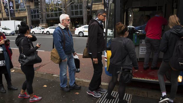 Bus commuters in Elizabeth Street, which will feel the strain when George Street is closed.

