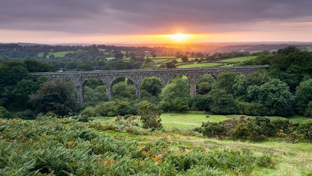 Sunset from Lake Viaduct Dartmoor National Park, Devon.