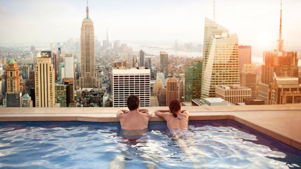 Take a dip: A hotel rooftop over looking New York City.