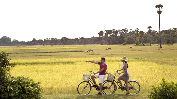 Cycling, Angkor Wat, Cambodia.