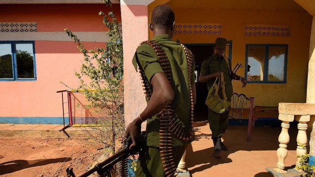 Opposition soldiers at their camp on the outskirts of Juba.