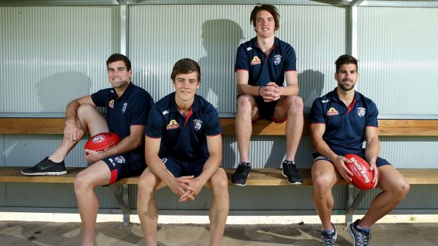 New pups: (left to right) Western Bulldogs draftees Kieran Collins, Josh Dunkley, Bailey Williams, and Marcus Williams