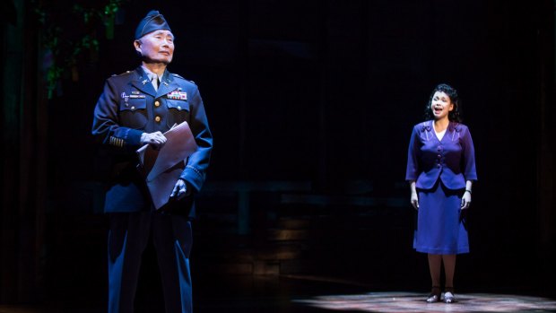 George Takei, left, with actress Lea Salonga, during a performance of "Allegiance" in New York.