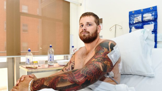 Steen Locke recovers at The Alfred hospital after being stabbed multiple times during an uprovoked attack in St. Kilda. 