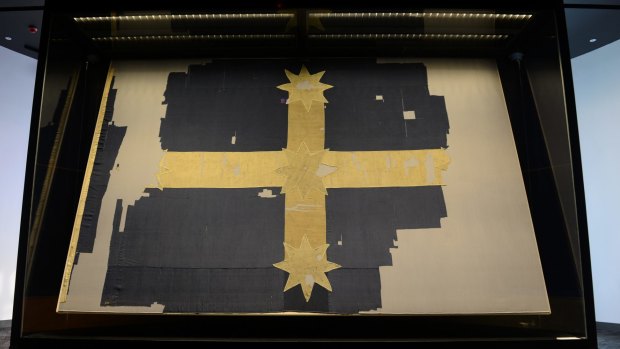 The original Eureka Flag now on display in Ballarat.