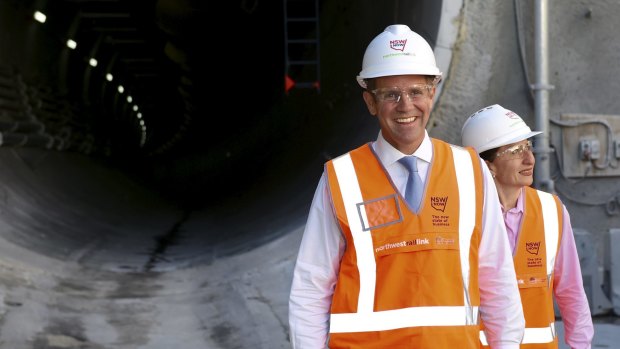 NSW Premier Mike Baird with Transport Minister Gladys Berejiklian at the North West Rail Link construction site.