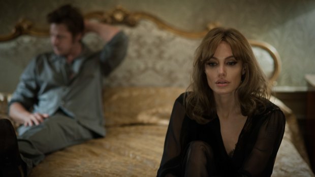 Brad Pitt as Roland and Angelina Jolie Pitt as Vanessa in a scene from <i>By the Sea</i>.