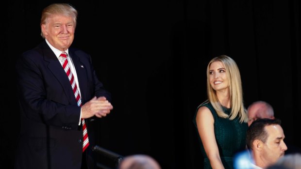 Ivanka Trump smiles at her father, Republican presidential candidate Donald Trump.
