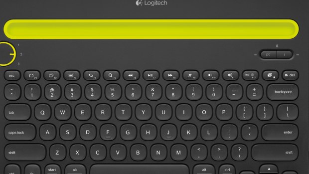Logitech's Bluetooth Multi-Device Keyboard has a slot at the top to hold your smartphone or tablet upright. 