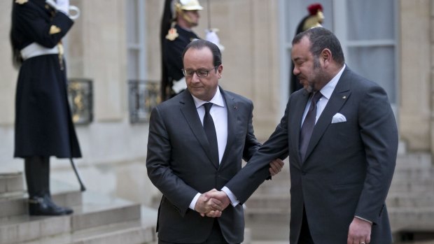 French President Francois Hollande (left) meets Morocco's King Mohammed VI a week after the Paris terror attacks.
