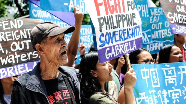 Will the Philippines become emboldened? Anti-China protesters mount a rally against China's territorial claims in front of the Chinese Consulate in Makati, Philippines.