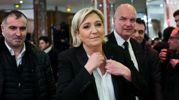 French far-right leader Marine Le Pen, centre,on Thursday.