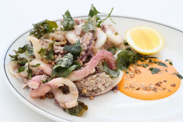 Southern calamari with saltbush and sriracha mayo. 