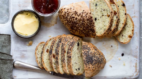 Soda bread studded with figs, currants and seeds. 