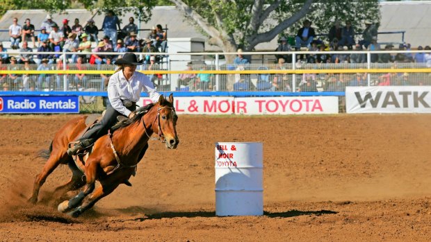 Barrel racing at the Mt Isa Rodeo.