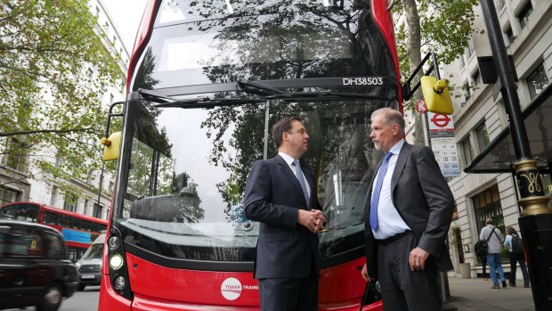 Trade Minister Steve Ciobo and Tower Transit director Neil Smith. 