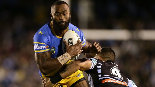 Quiet night: Semi Radradra makes his highly anticipated, and sometimes derided, return to the NRL against the Sharks.