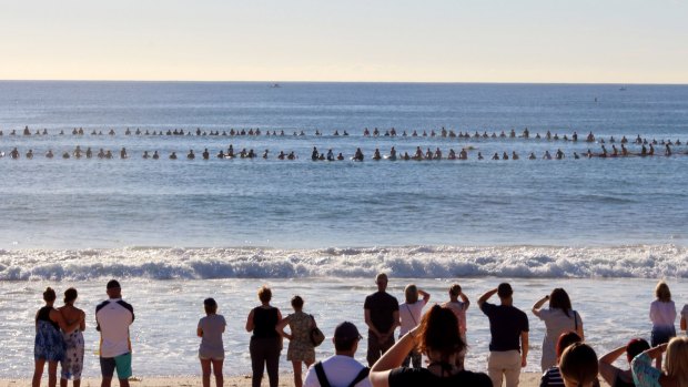 Local surfer Marc Leabeater, also known as Eggy, was farewelled with a paddle out in December last year.