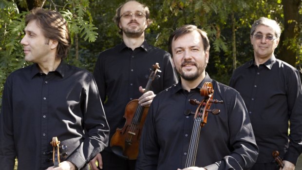 The Borodin Quartet:  From left,  Igor Naidin (viola), Sergey Lomovsky (violin), Vladimir Balshin (cello) and Ruben Aharonian (violin).