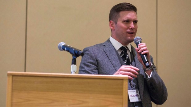 Richard Spencer, a leader of the far right, addresses a conference in Washington on Saturday.