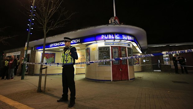 Police cordon off Leytonstone Underground Station in east London.