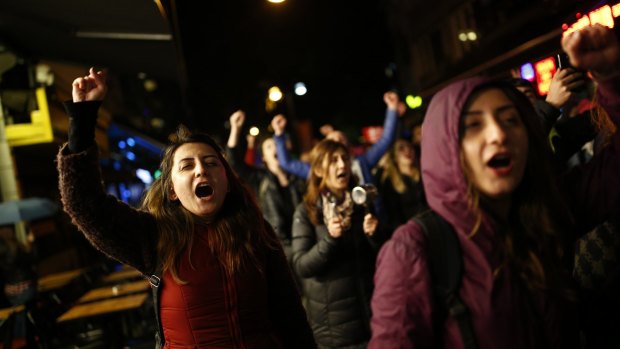 Supporters of the 'No' vote chant slogans during a protest in Istanbul.