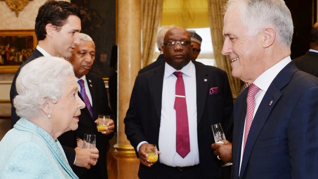 The Queen talks to Australian Prime Minister Malcolm Turnbull.