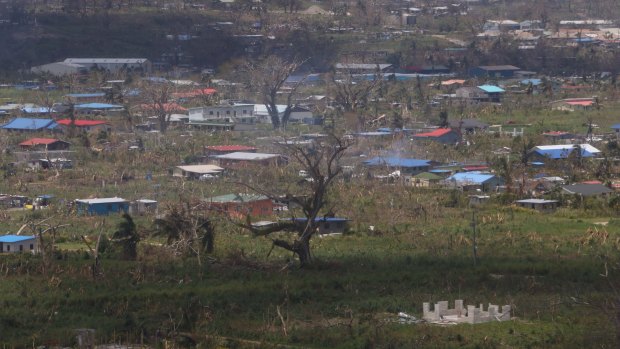 A village near Port Vila, Vanuatu, a week after Cyclone Pam passed through. 