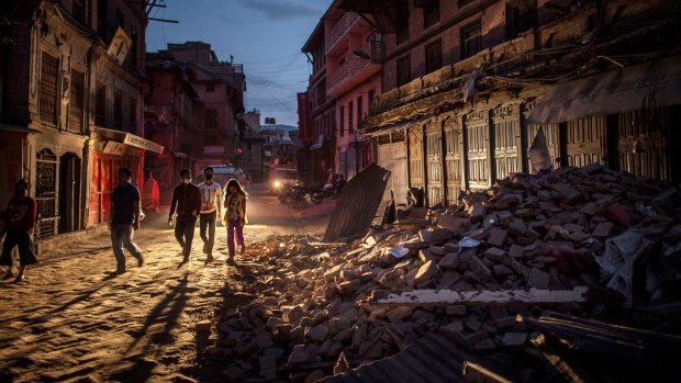Debris in Bhaktapur, Nepal, after the 7.8 magnitude earthquake hit Kathmandu.