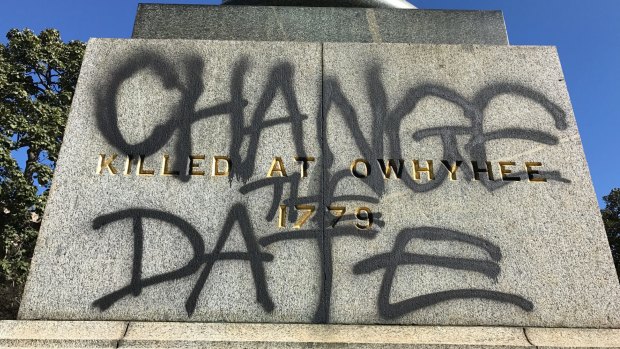 The statue of Captain James Cook in Sydney's Hyde Park was defaced last weekend.