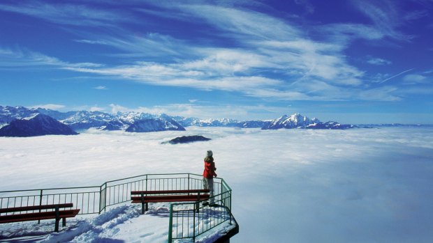 Enjoying the scenery from one of the viewing platforms on the summit of Rigi.
